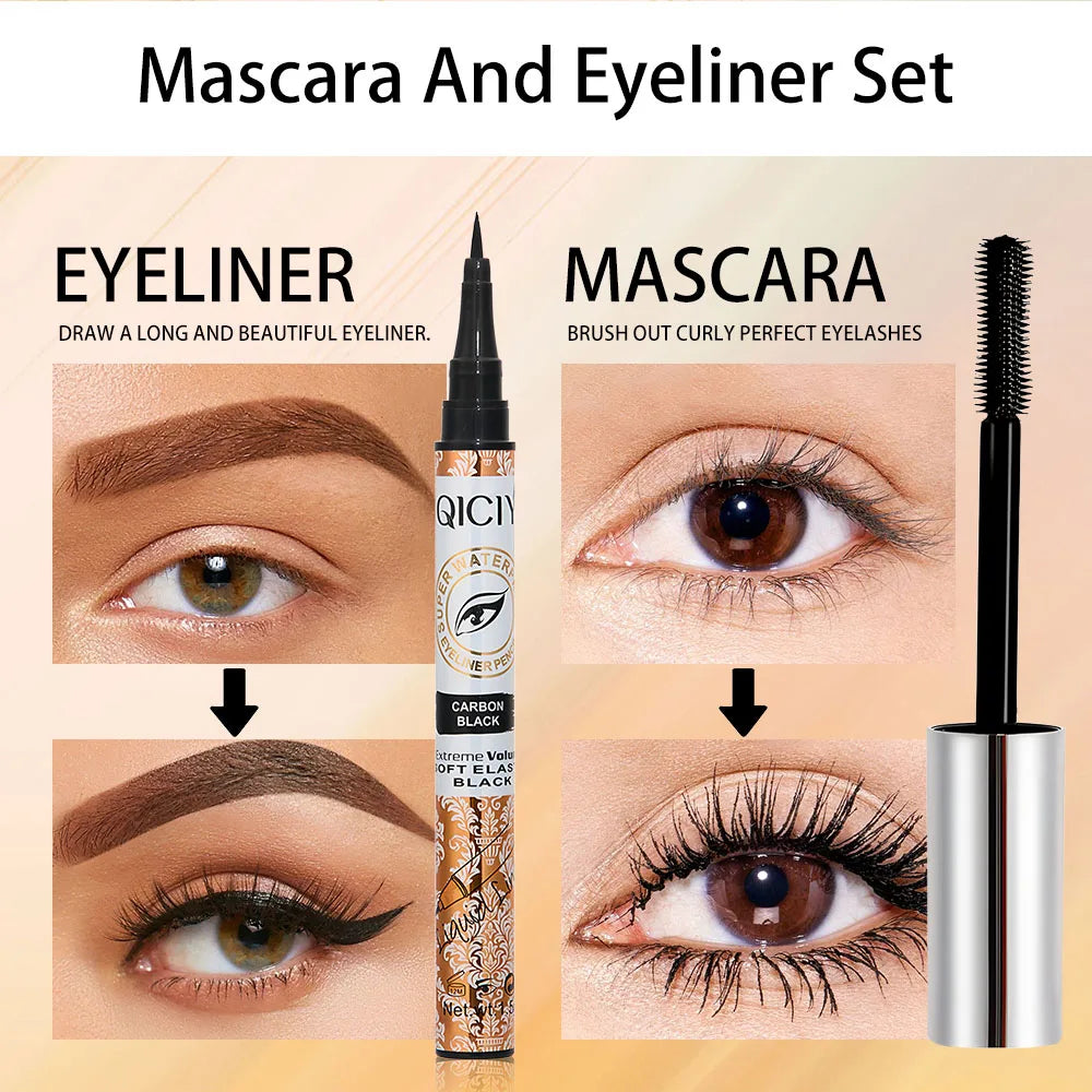 2-in-1 Eye Black+eyeliner Pen Waterproof Sweat Resistant Lasting 24