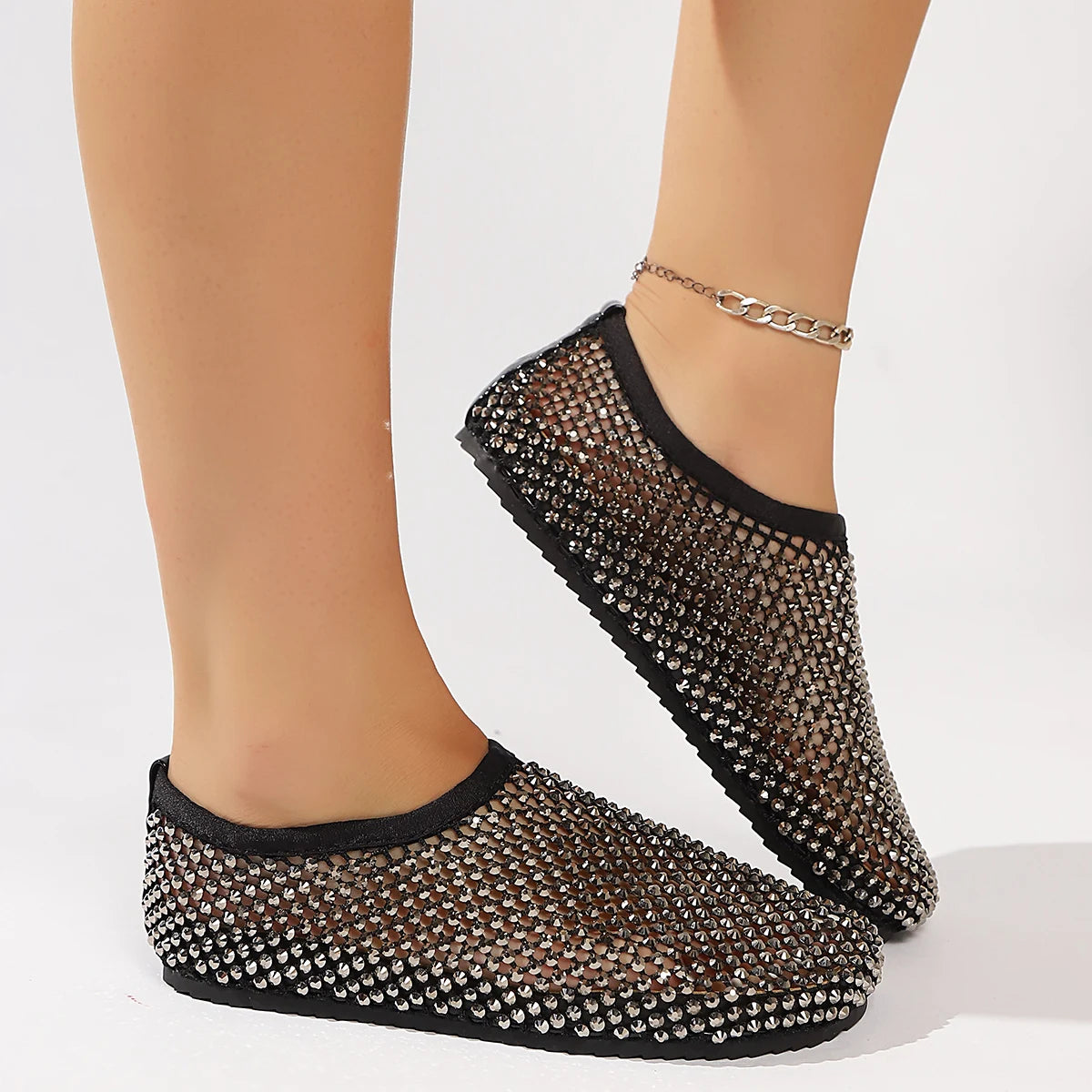 Women Sandals Round Toe Sandals Hollow Short Boots Water Diamond Sexy Flat Shoes Fashion Banquet Shoes Women Zapatos De Mujer Zpaxo black 42