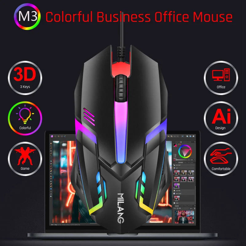 Gaming Mouse Wired M3 Colorful Glowing Electric Office Game USB Mice Zpaxo
