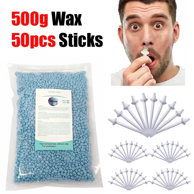 100-Pack Nose Wax Sticks – Painless Hair Removal Kit Unisex Nose Wax Kit Zpaxo 500gOcean-Stick50P
