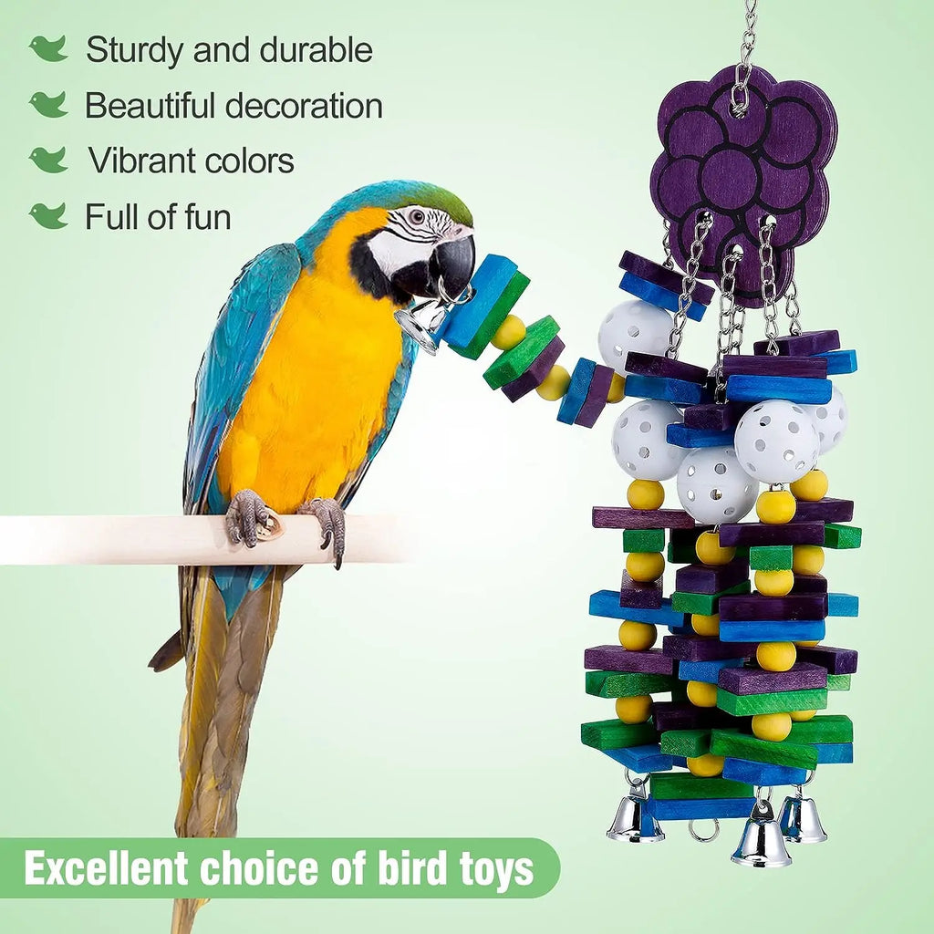 Pet Bird Chewing Toy Colorful Wooden Blocks Acrylic Beads Parrot Bite
