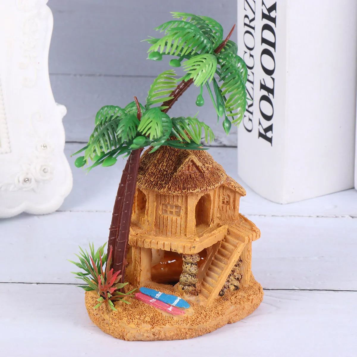 Resin Aquarium House Decoration Miniature Coconut Tree Shelter Fish