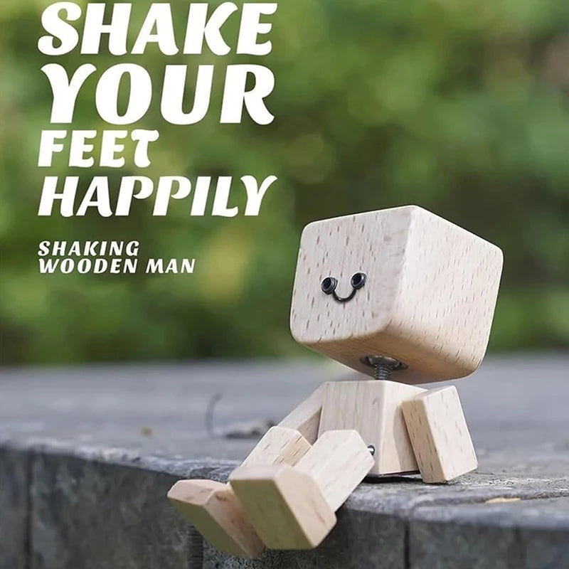Shaking Wooden Man Figurine – 12 Magnetic Expressions Decor