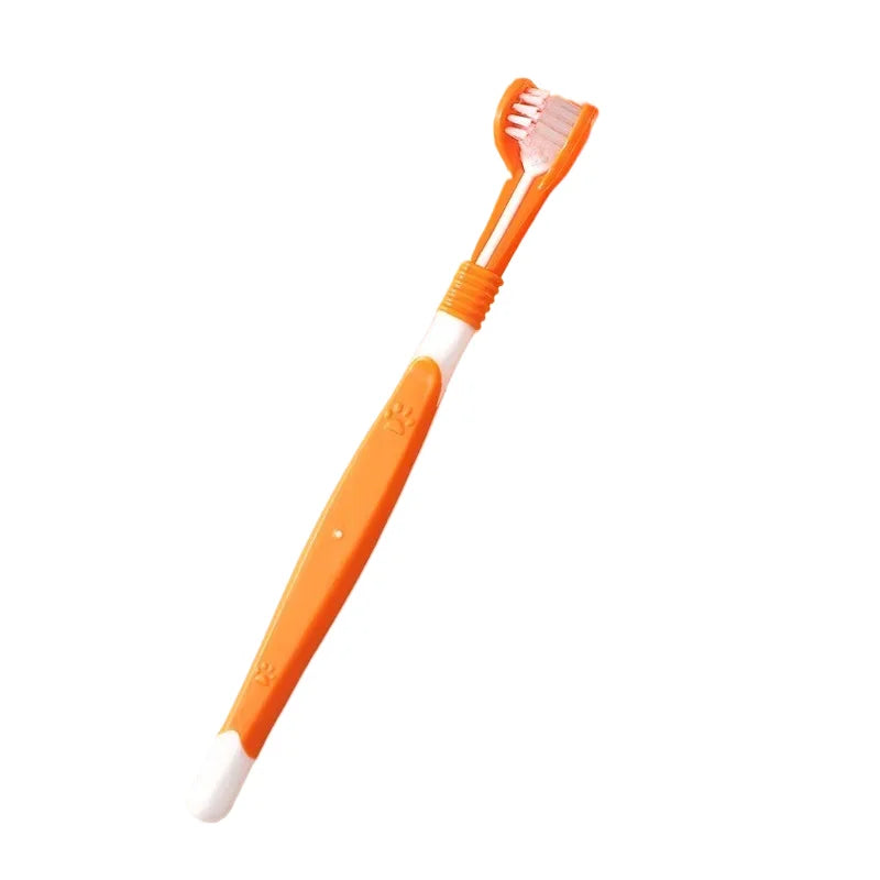 3-Sided Pet Toothbrush Dog Plastic Removing Tartar Cleaning Mouth Zpaxo Orange