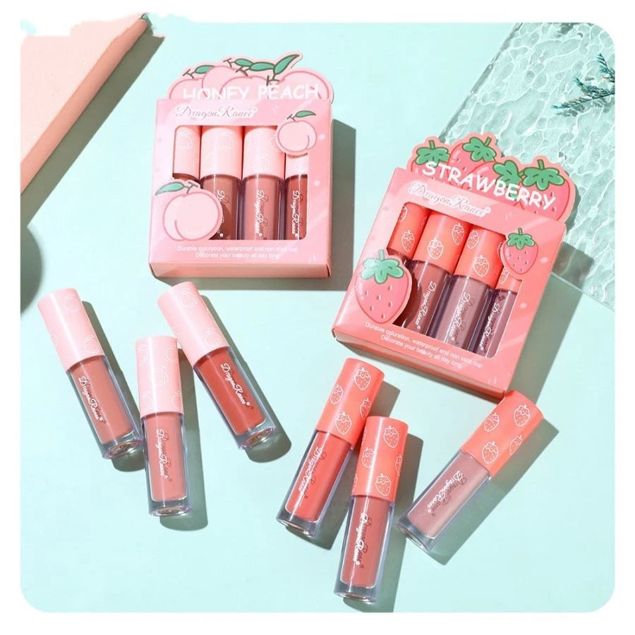 Mini Velvet Matte Lip Gloss Set, 4-Piece Non-Fading, Non-Stick Cup, Long-Lasting Fruit Scented Lip Tint, Smooth and Lightweight Zpaxo