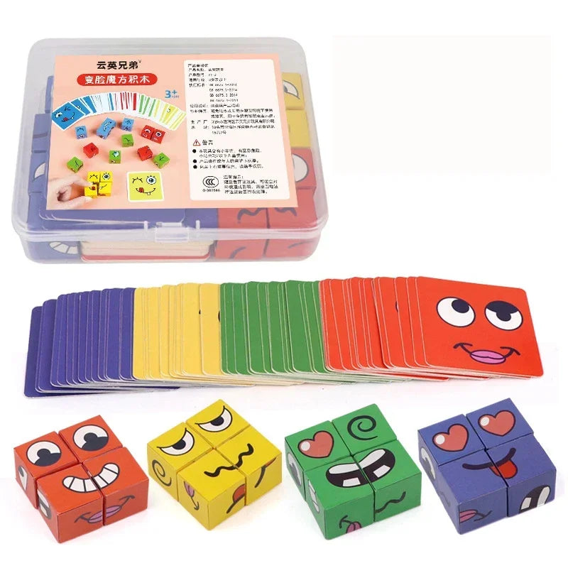 Kids Face Change Cube Game Montessori Expression Puzzle Building