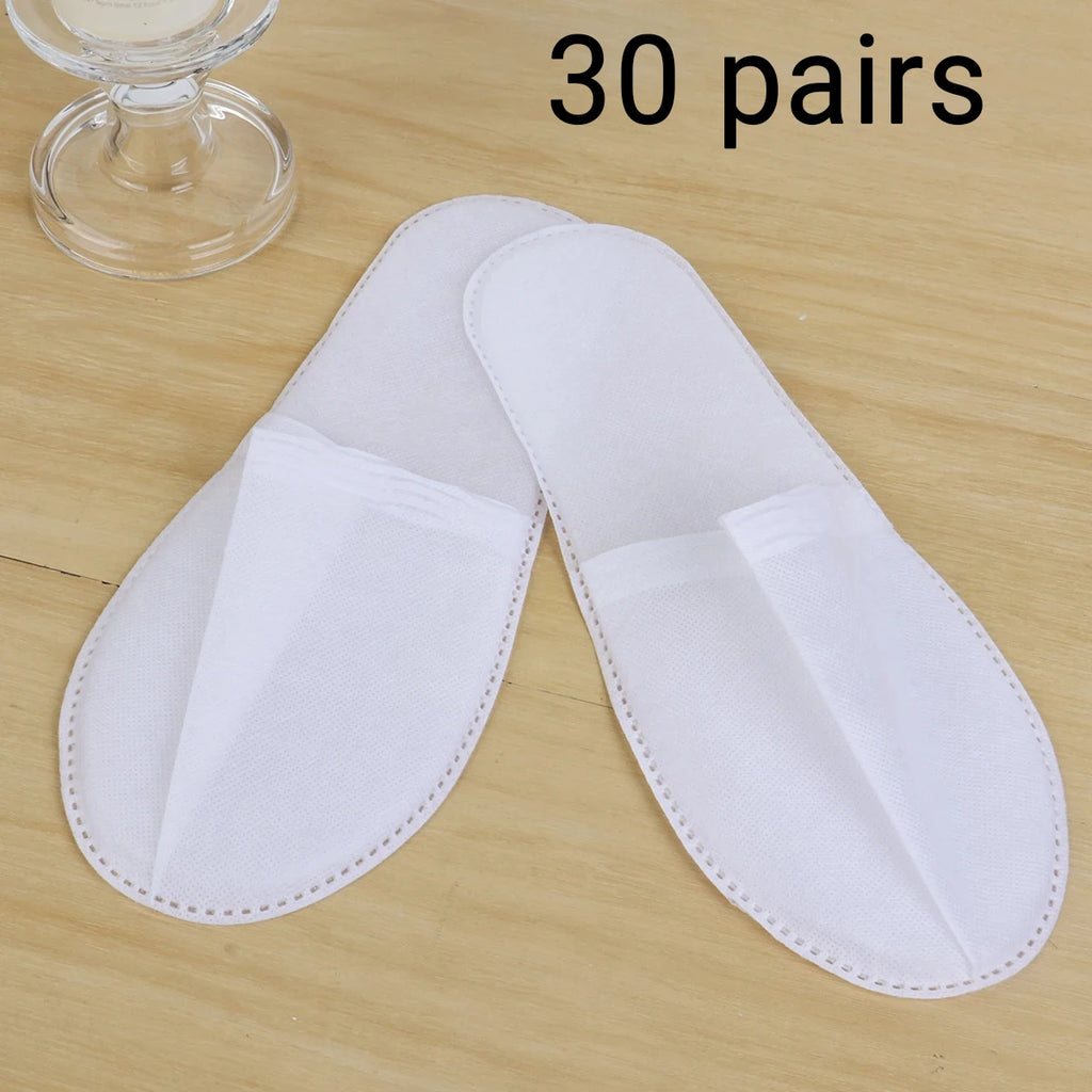 White Disposable Non-Woven Slippers – 10/30/50 Pack Unisex