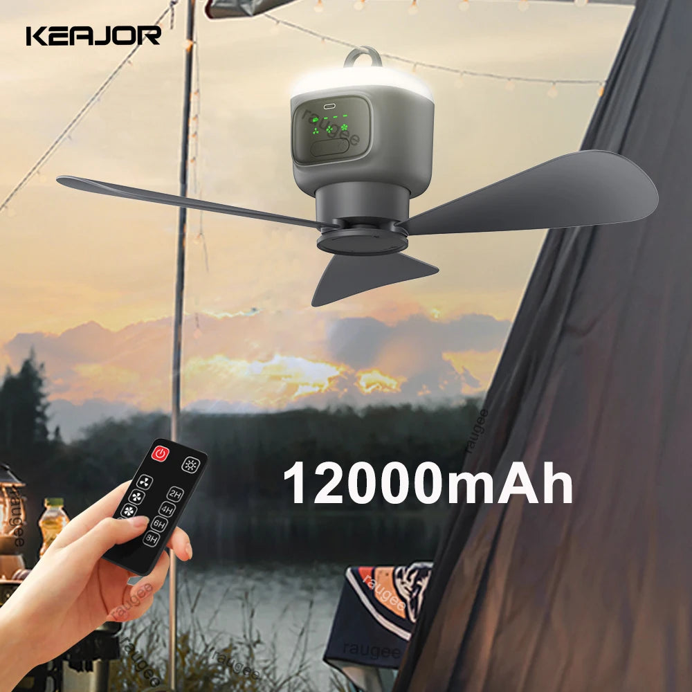 12000mAh Outdoor Ceiling Fan Portable Camping Tent Rechargeable Air