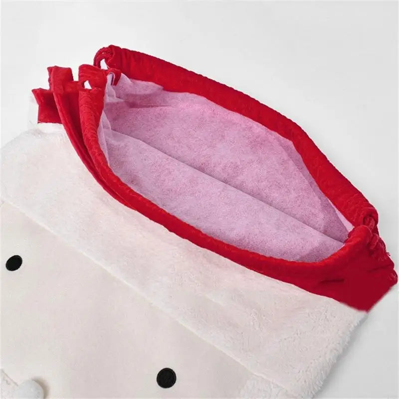 Christmas Santa Themed Fabric Sacks Easy Pull Cord Holiday Decoration