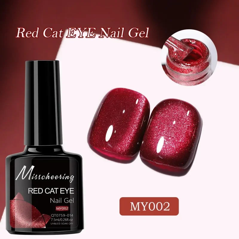 Red Ruby Cat Eye Magnetic Gel Nail Polish Cherry Art DIY Sparking Zpaxo 02