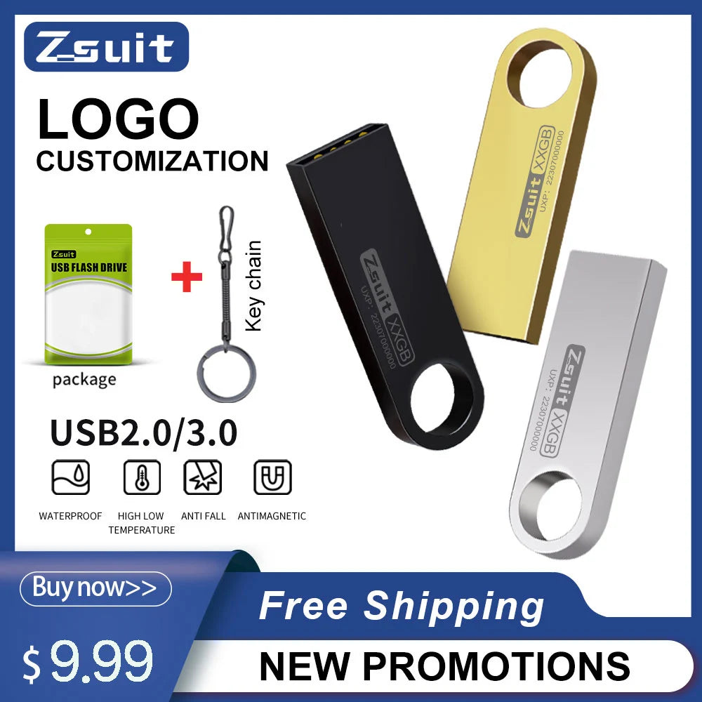 10pcs Metal USB Flash Drives 64GB Waterproof USB Stick 4GB Free Key Ring Pen Drive 3.0 Gift Free Shipp Memory USB 2.0 Free Logo Zpaxo