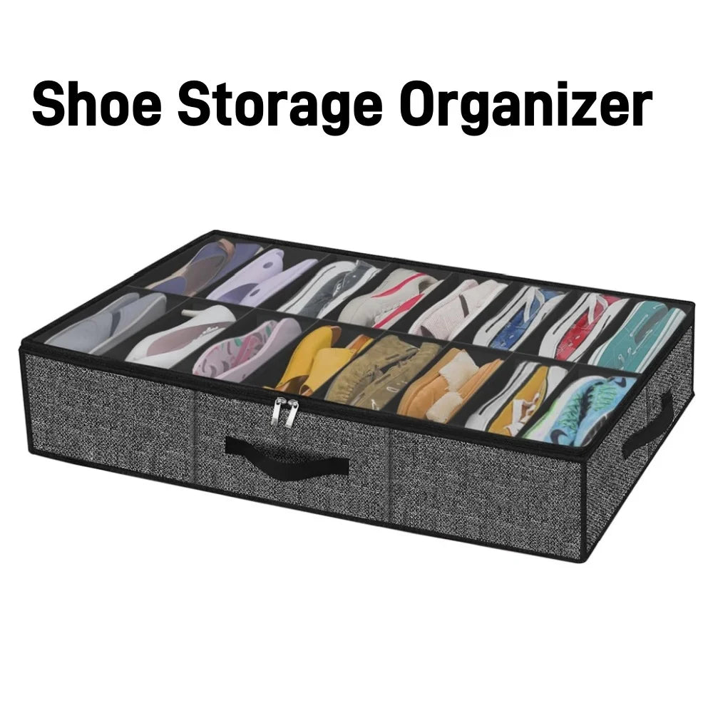 Under Bed Shoe Organizer – 12 Pairs Collapsible Storage Bag Shoe Storage Organizer Zpaxo black
