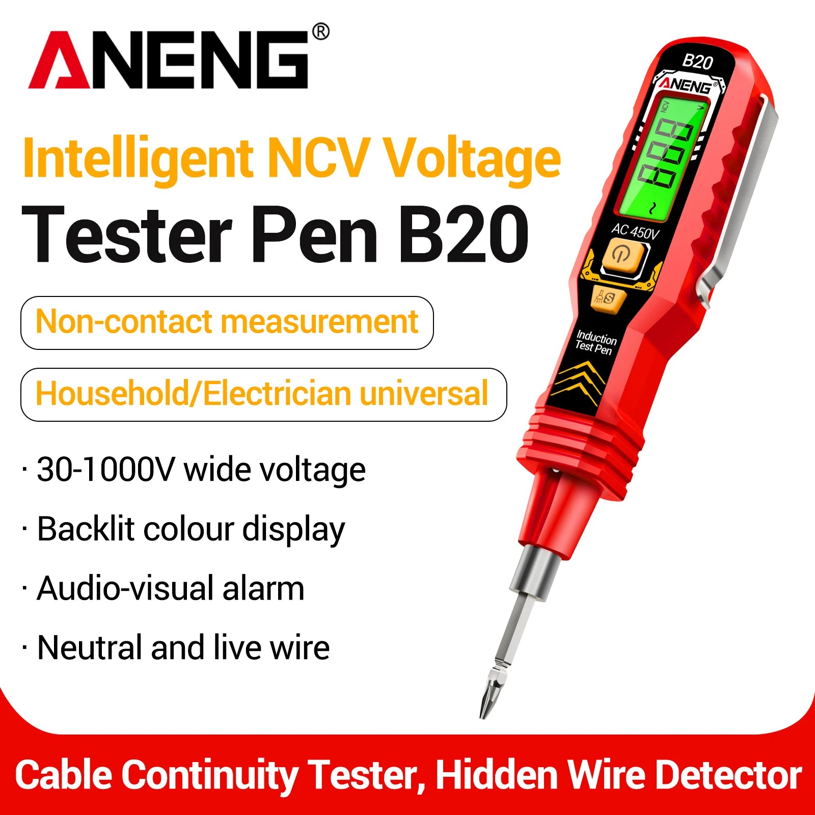 High-precision Induction Pen ANENG B20 30 1000V Sound Light Alarm