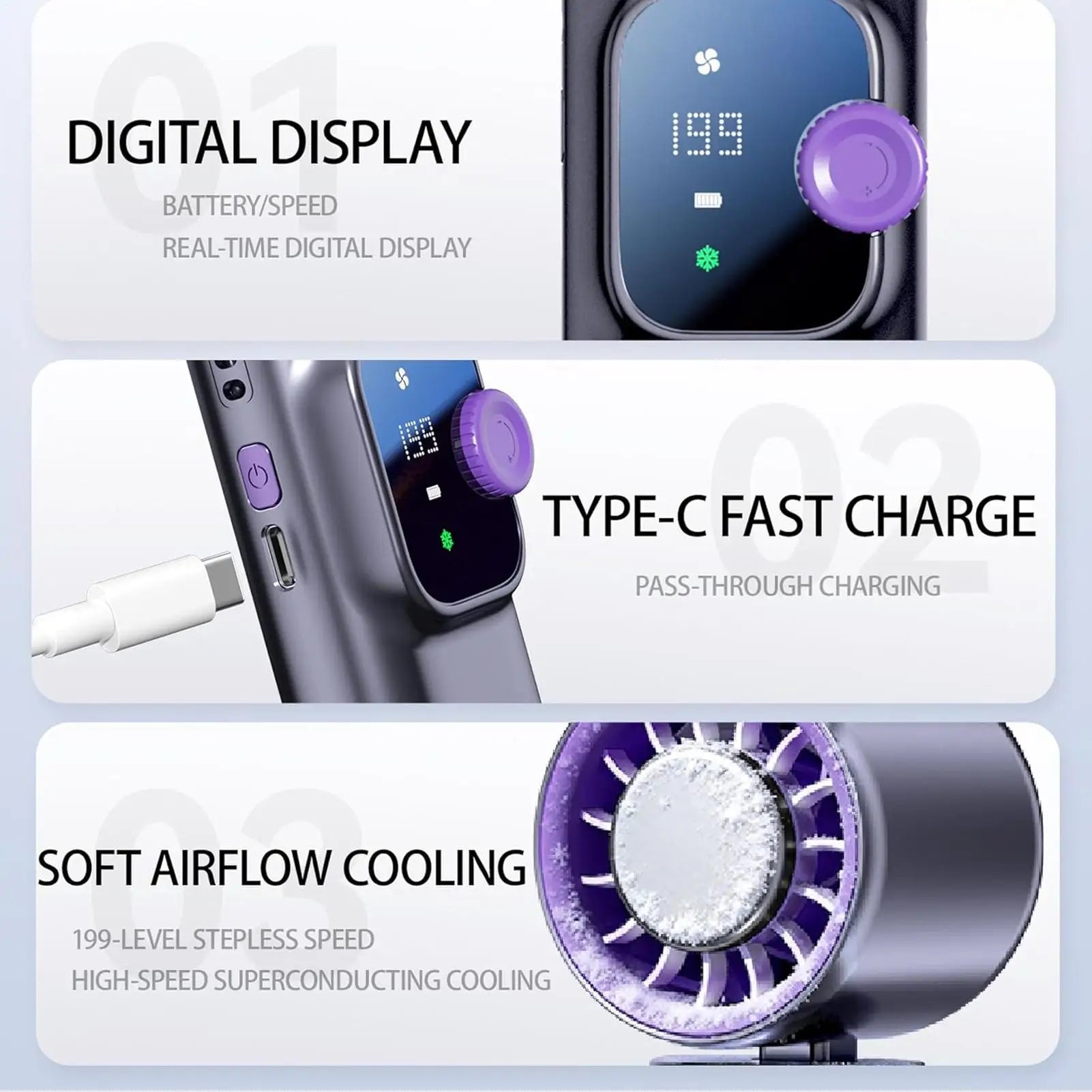 Handheld Fan 199-Speed Variable Cooling Fans 4000mAh Rechargeable