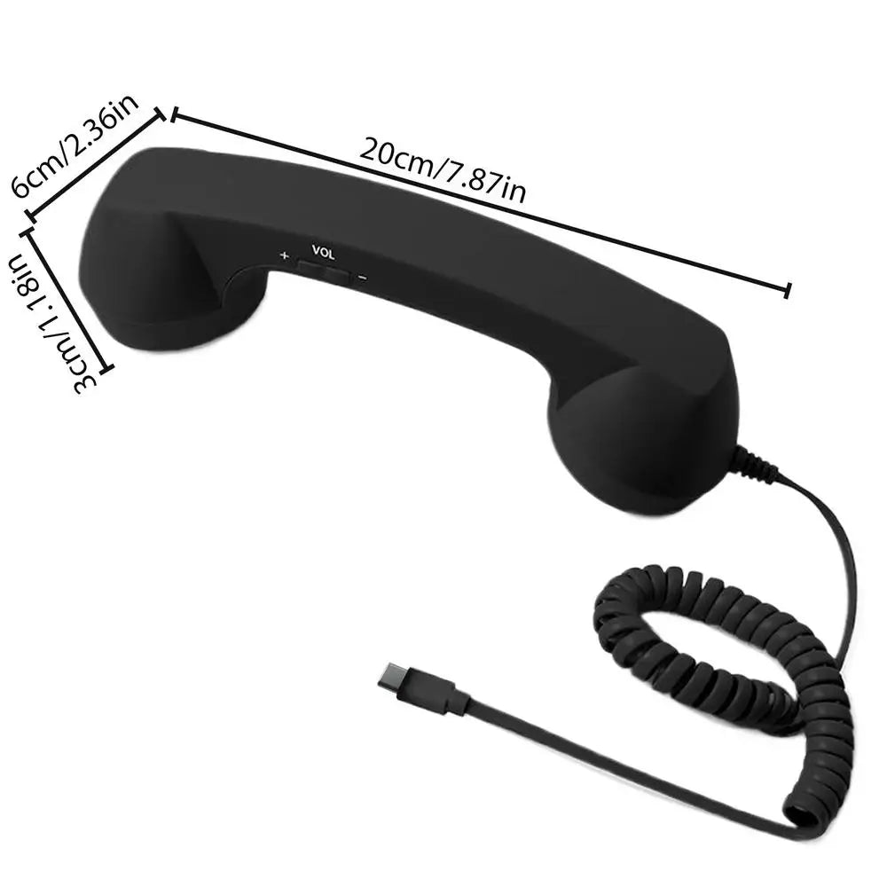 Type-c Retro Phone Adapter Landline Converter Microphone Handset Zpaxo Black