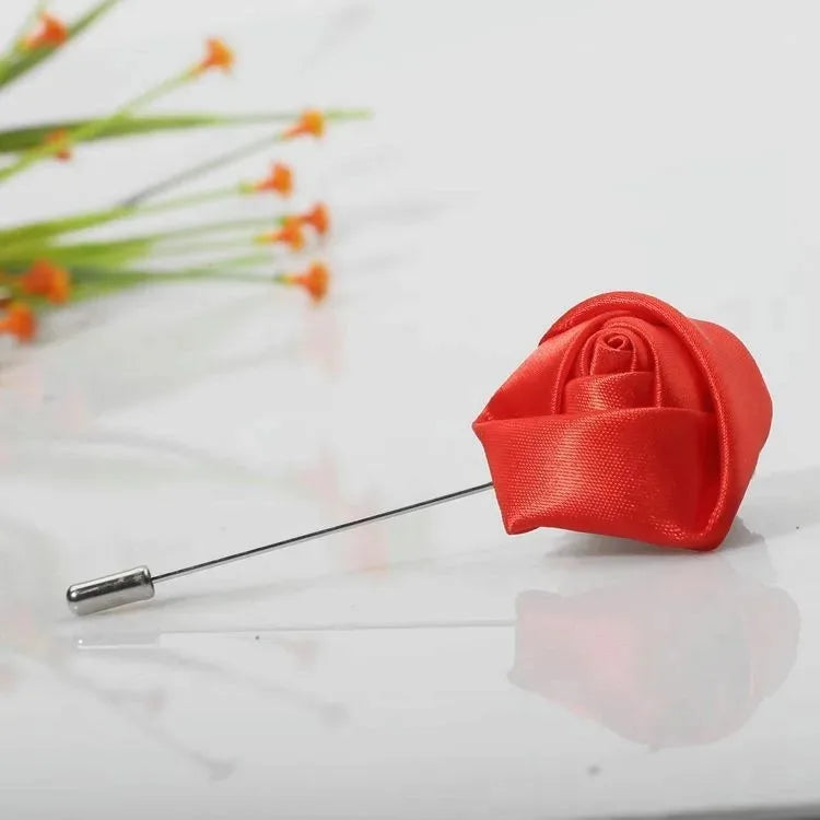 Men Boutonnieres for Wedding Groom Corsage Lapel Pins Ribbon Roses Flower Mensuit Buttonhole Brooch Marriage Accessories Zpaxo Red
