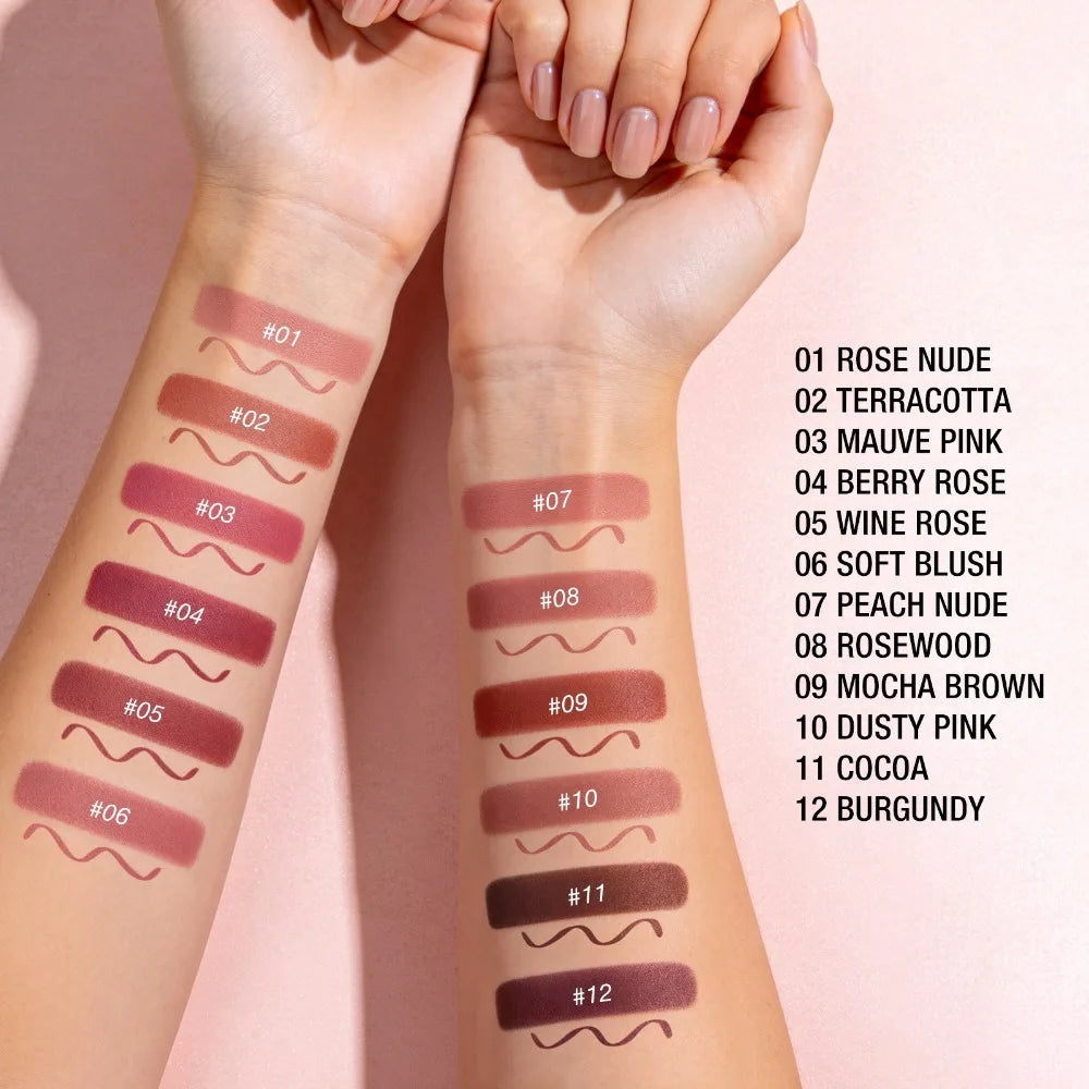 2-in-1 Matte Lip Liner Pencil Velvet Lipstick Crayon Waterproof Smudge-Proof Easy Precision Brown Lip Contouring Charming Makeup Zpaxo