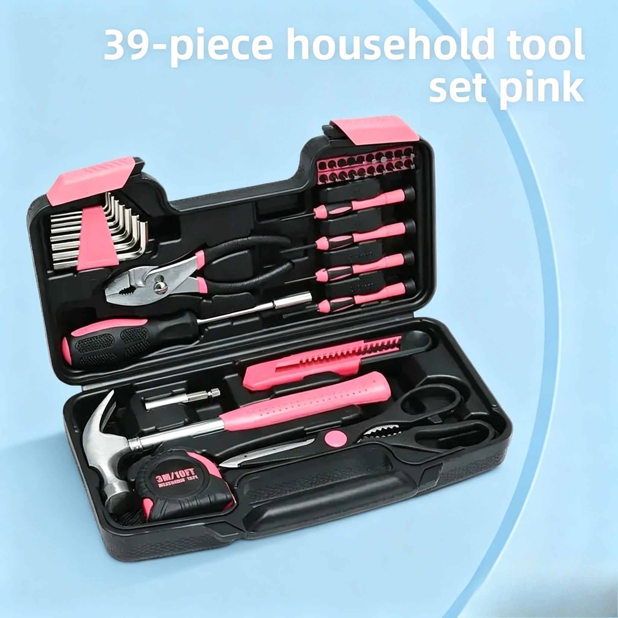 39Pcs Combination Tool Set Multifunctional Household Hardware Hand Tools Kit for Home Repair Zpaxo pink-e