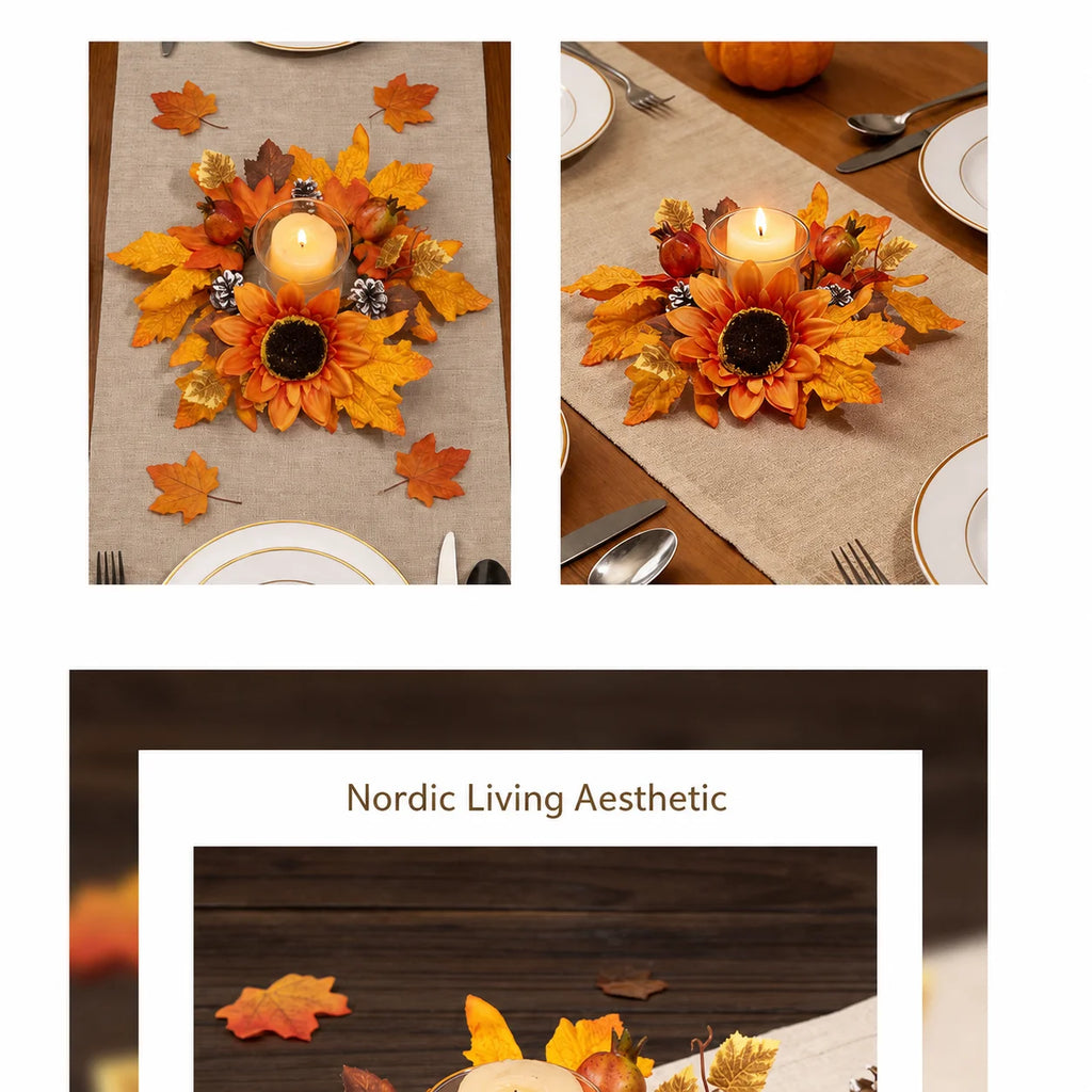 Fall Sunflower Wreath Candle Holder – Autumn Thanksgiving Decor