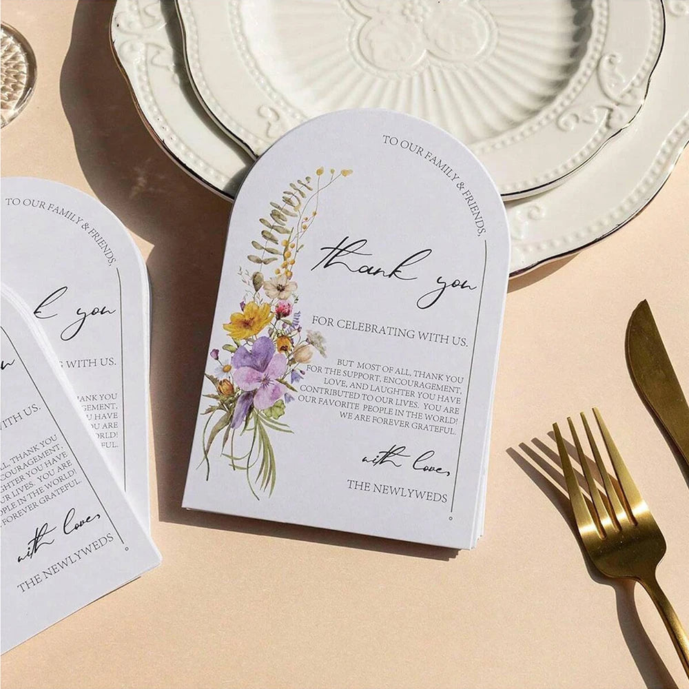 50/100Pcs Floral Thank You Cards for Wedding Reception Party Event Celebration Tabletop Decoration Zpaxo