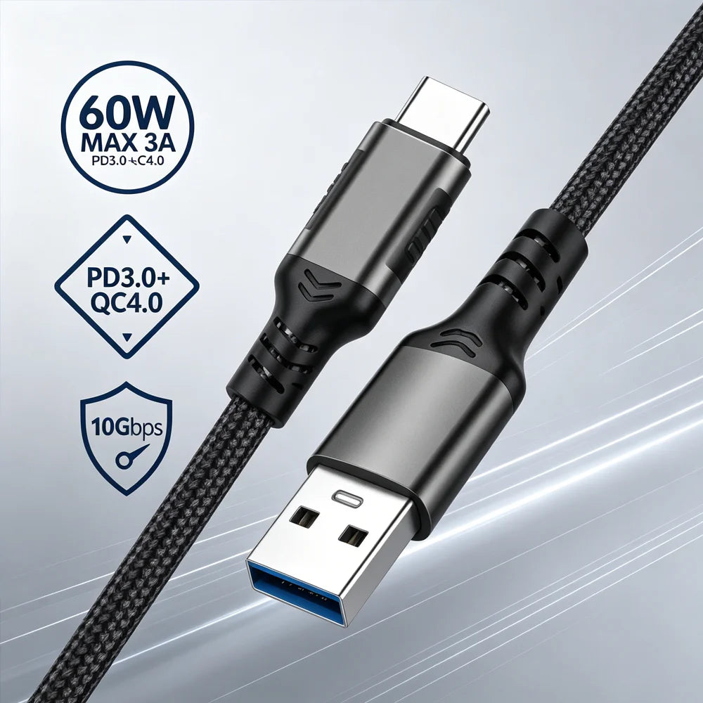 USB-C to USB-A Cable 60W PD 10Gbps Fast Charging & Data Transfer USB-C Charging Cable Zpaxo