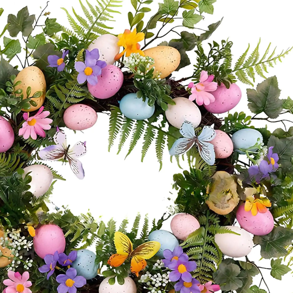 Easter Egg Wreath Artificial Green Leaves Garland Easter Door Garland for Front Door, Easter Celebration, Wall ,Window Decor Zpaxo