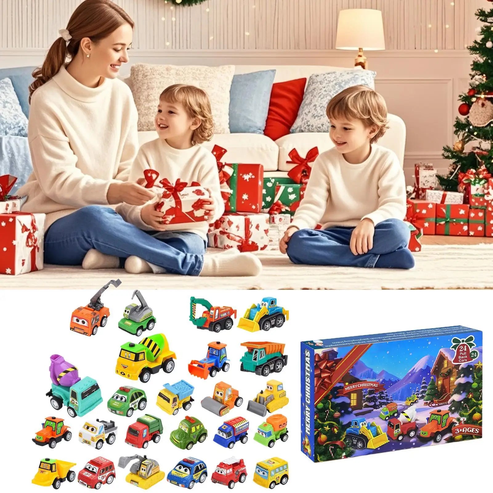 2025 Christmas Countdown Calendar 24 Days Pull Back Car Toy Advent