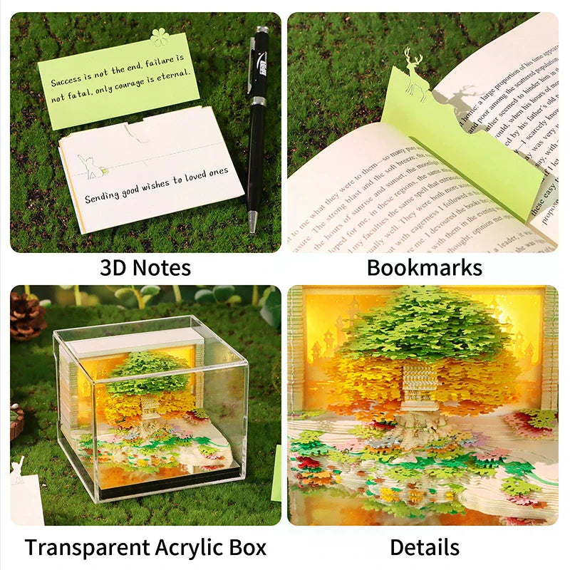 Time Piece Calendar 2026 Desk Calendar With LED Light 3D Tear-away Calendar Paper Carving Art Memo Pad Notepad Gift Christmas Zpaxo