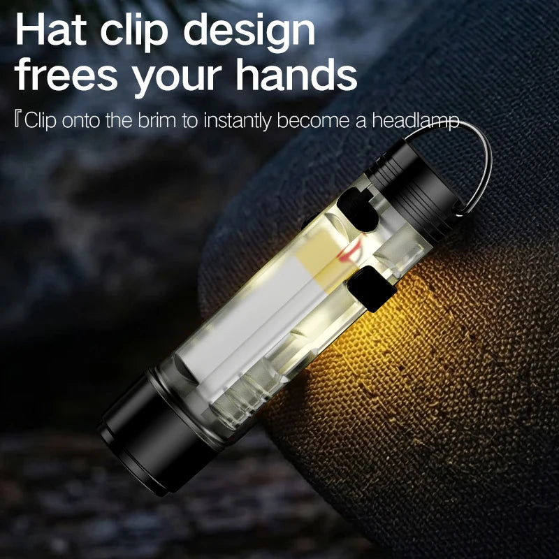 Outdoor Strong Light LED Flashlight Mini Portable Keychain USB