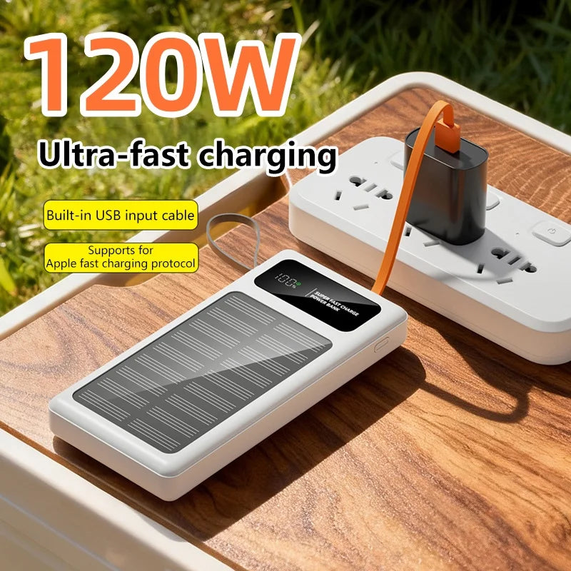 2026 New 500000mAh Solar PowerBank 120W Fast Charging Built-in 2 Cable PowerBank High Capacity Battery For iPhone Samsung Xiaomi Zpaxo