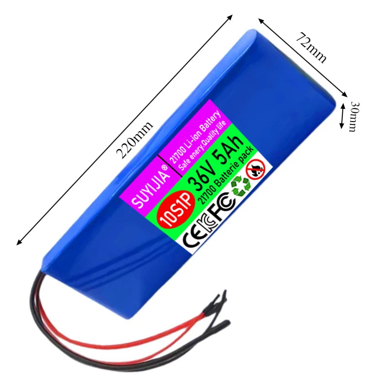 New 21700 Li-ion Battery Pack 36V 5Ah 10S1P Rechargeable Lithium-ion Battery Built-in 20A BMS for 250W-500W Electric Scooter Zpaxo
