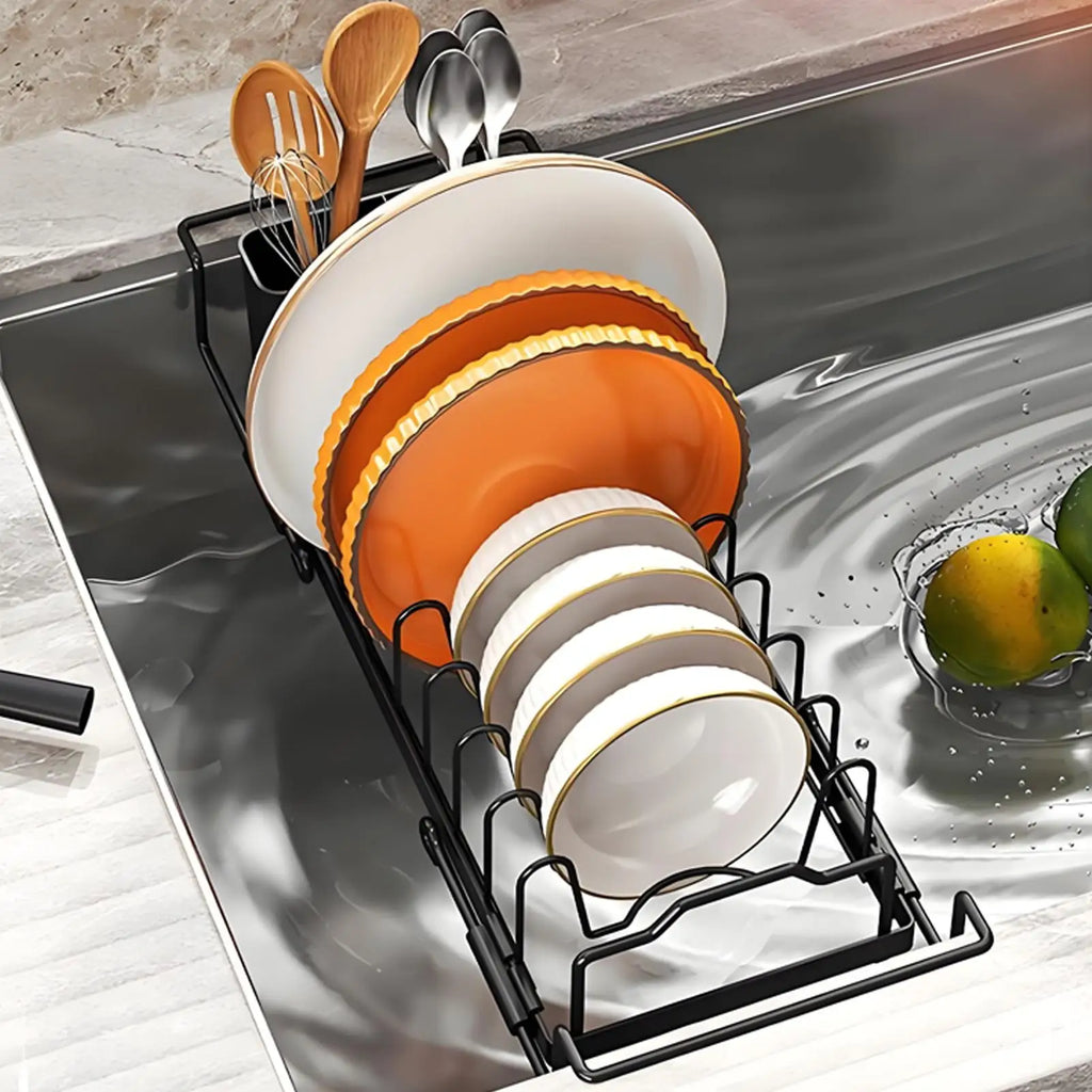 Dish Drying Rack Retractable Sink Drain Rack Adjustable Non-Slip Drainer Organizer for Apartment RV Counter Kitchen Pot Pan Baby Zpaxo