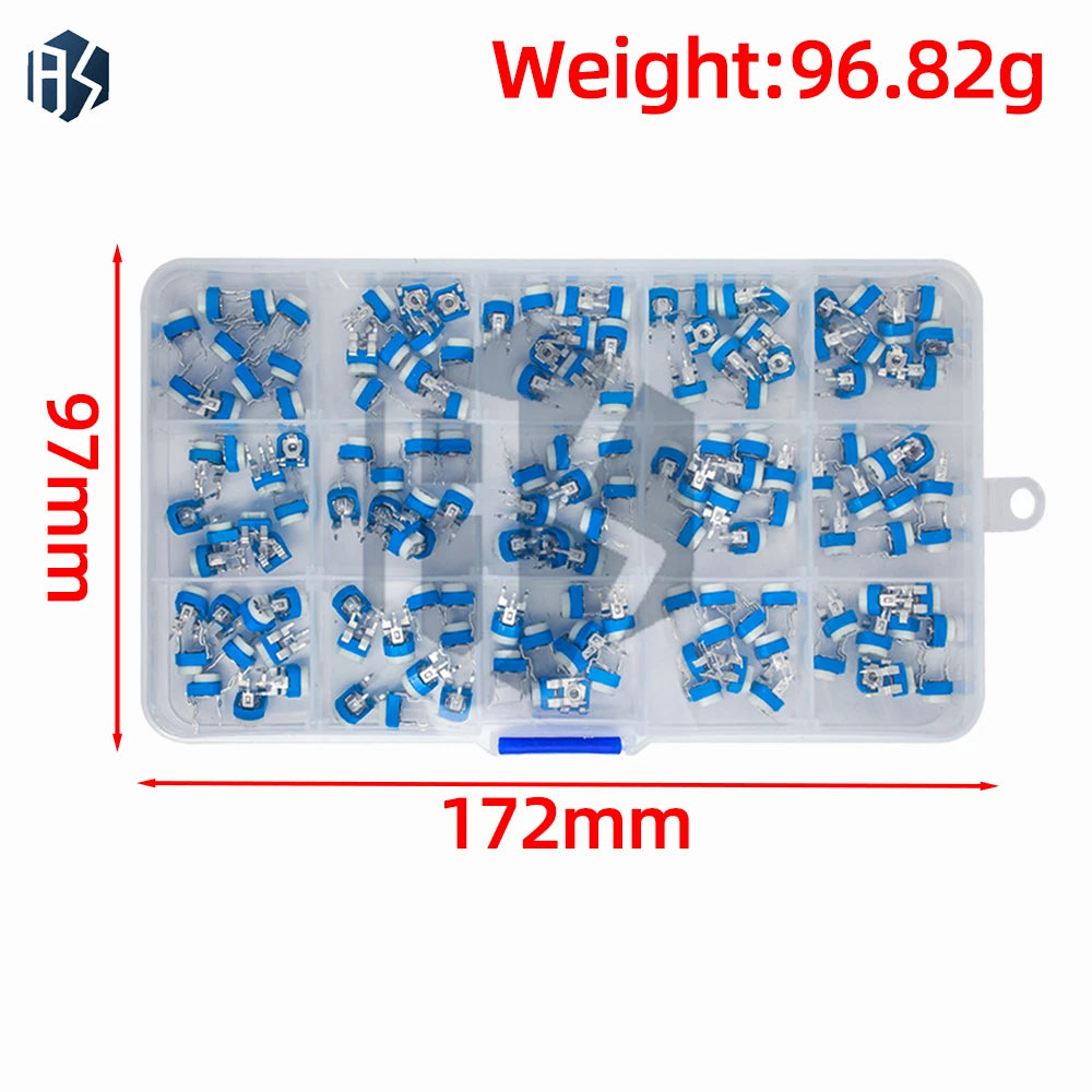150pcs Variable Resistor Boxed RM065 Potentiometer Adjustable Resistor Kit 500k 200k 1K 100R 1M 20K 10K 500R 50K 5K 200R 30K Zpaxo