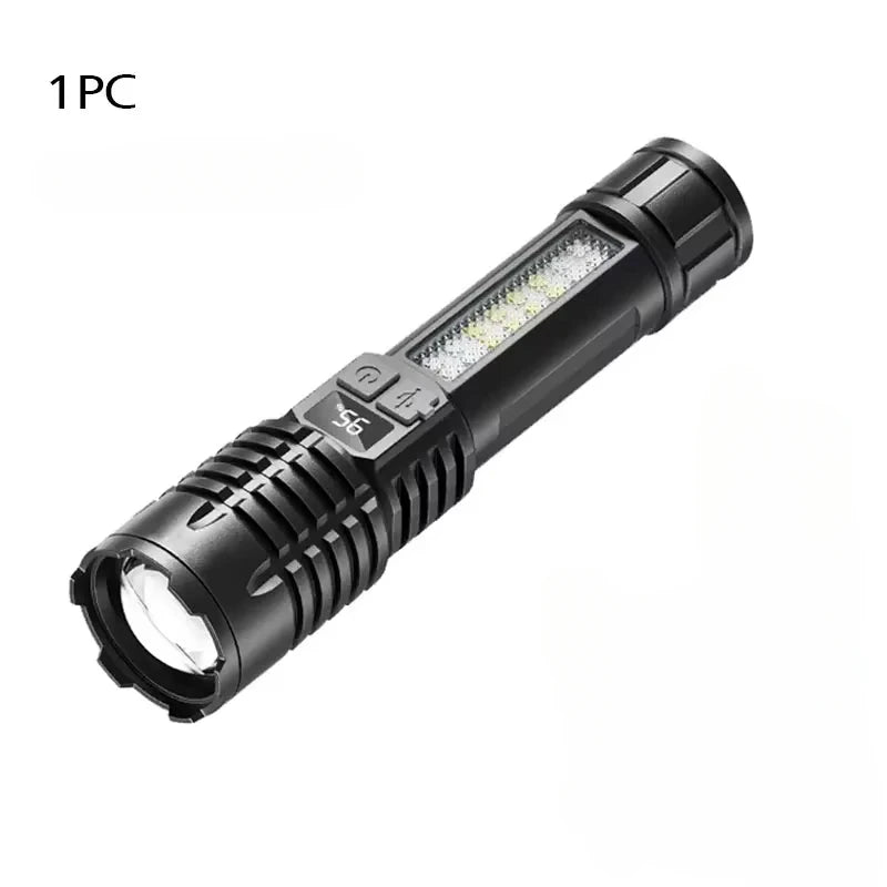 KDULIT 2000LM LED Tactical Flashlight – Type-C Rechargeable Zoom
