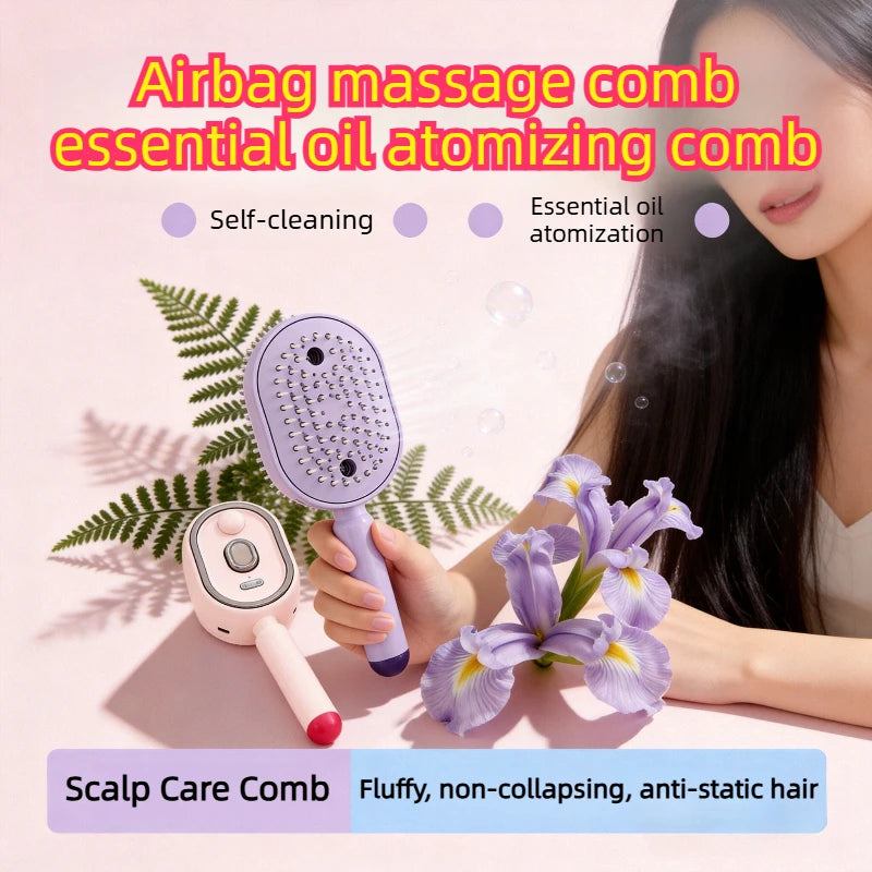 Self Cleaning Electric Spray Comb Comb for Cats with Steam Hair Comb Macaron Color Smooth Shiny Nourishing Red Light Scalp Care Zpaxo