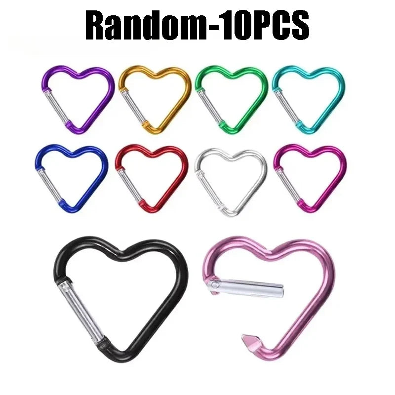 10- Heart Shaped Carabiner Aluminum Alloy Clip Backpack Water Bottle Zpaxo Random-10PCS