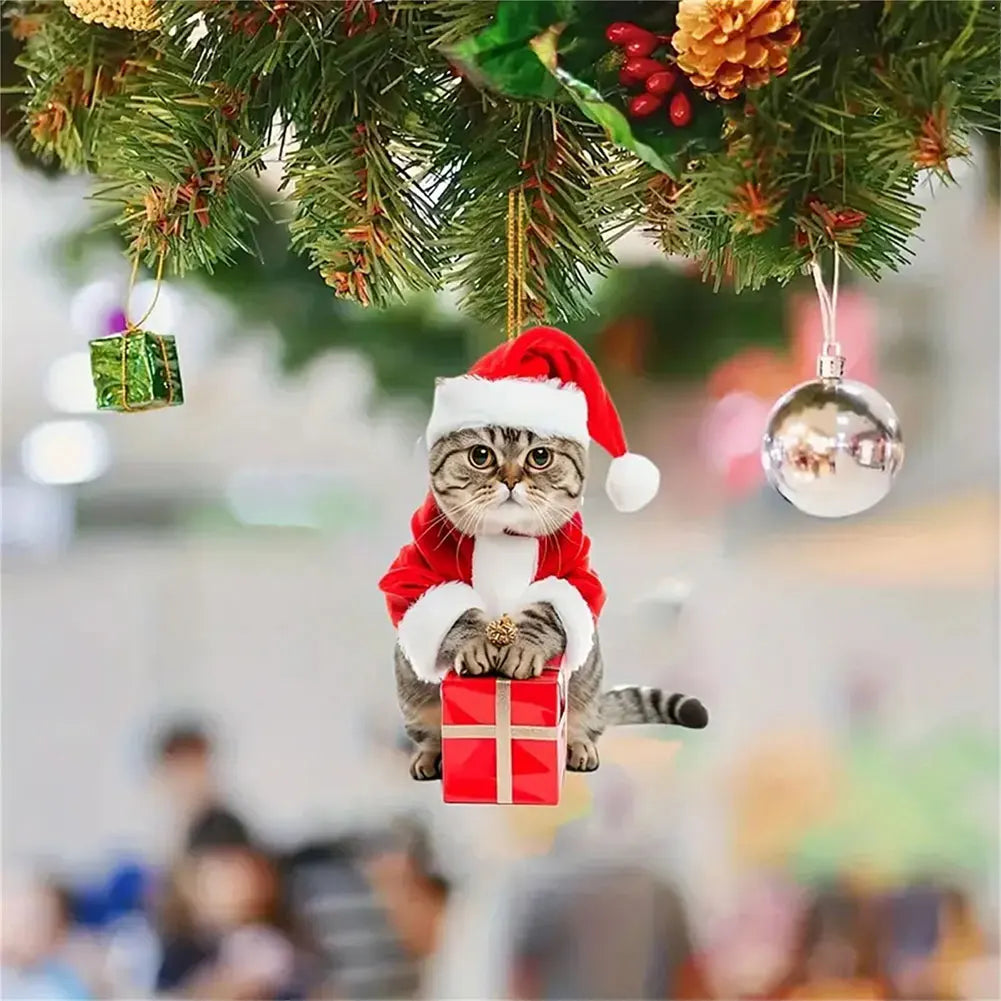 Advent Calendar 2024 Christmas Tree Cat Pendant Cute Christmas Advent Calendar 2D Acrylic Cat Hanging Pendant for Cat Lovers Zpaxo