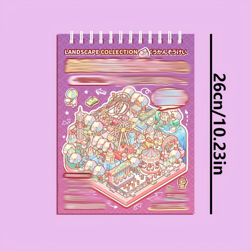 19 PCS Cute Style DIY Small House Stickers, 11 PET Stickers + 6 Scene Cards + 2 Renderings, Spiral Flip Design Zpaxo