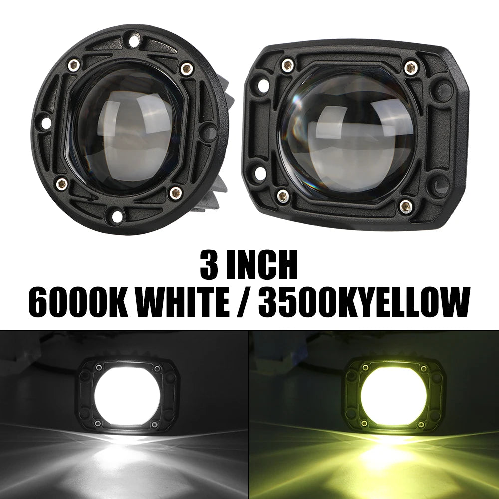 6000K White 3500K Yellow 8D Lens Fog Lights Flush Mount Driving Work
