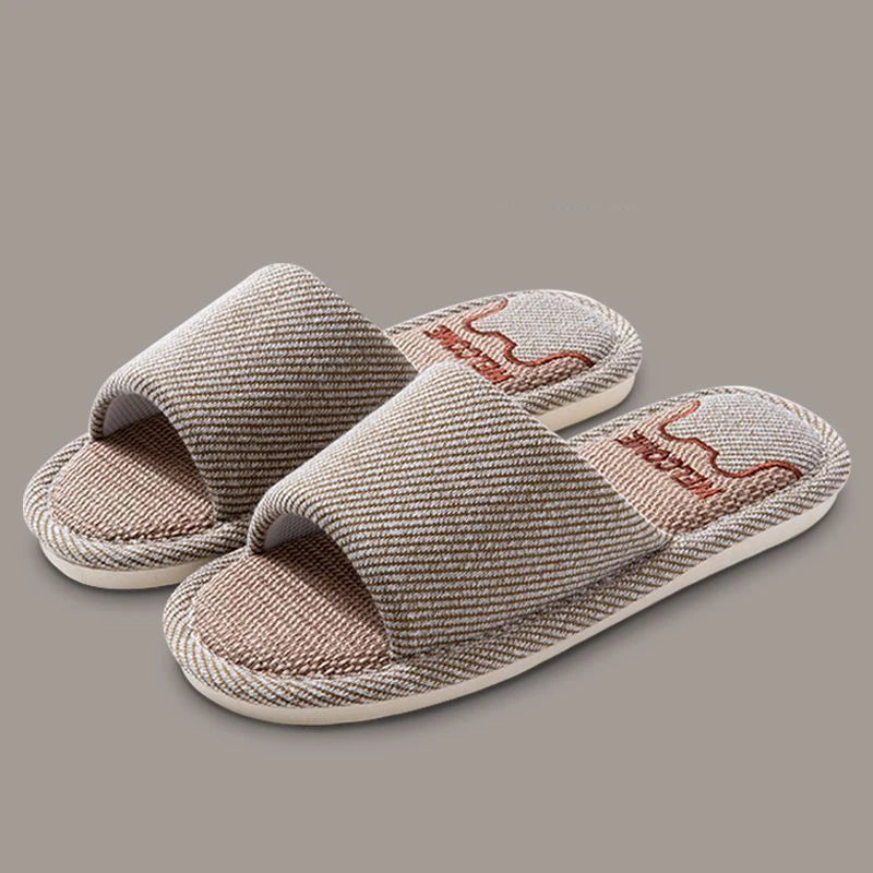 Women Linen Slippers Four Seasons Indoor Sandals Adults Cartoon