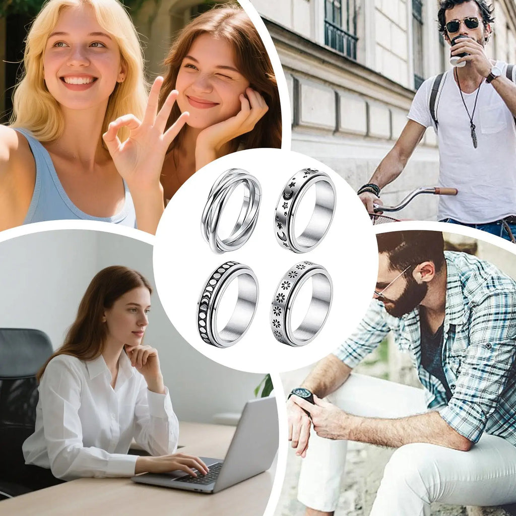 Fidget Ring Set 4-Piece Stylish Jewelry Relaxing Toy Women Fidget Rotating Rings For Party Gathering Masquerade Commuting Zpaxo