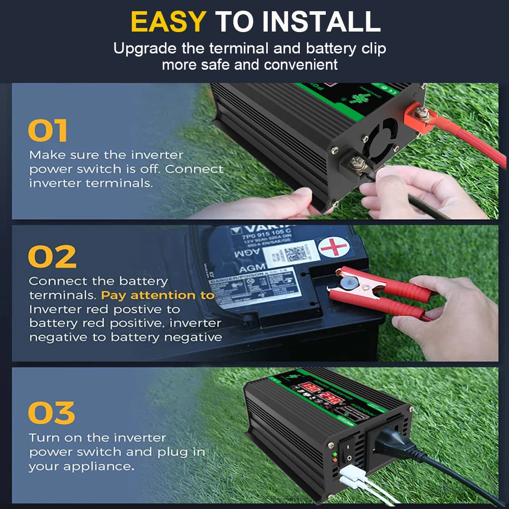 300W/4000W Portable Car Inverter DC 12V to AC 110V/220V Dual USB/AC Ports for Outdoor Camping & Appliances No battery included Zpaxo
