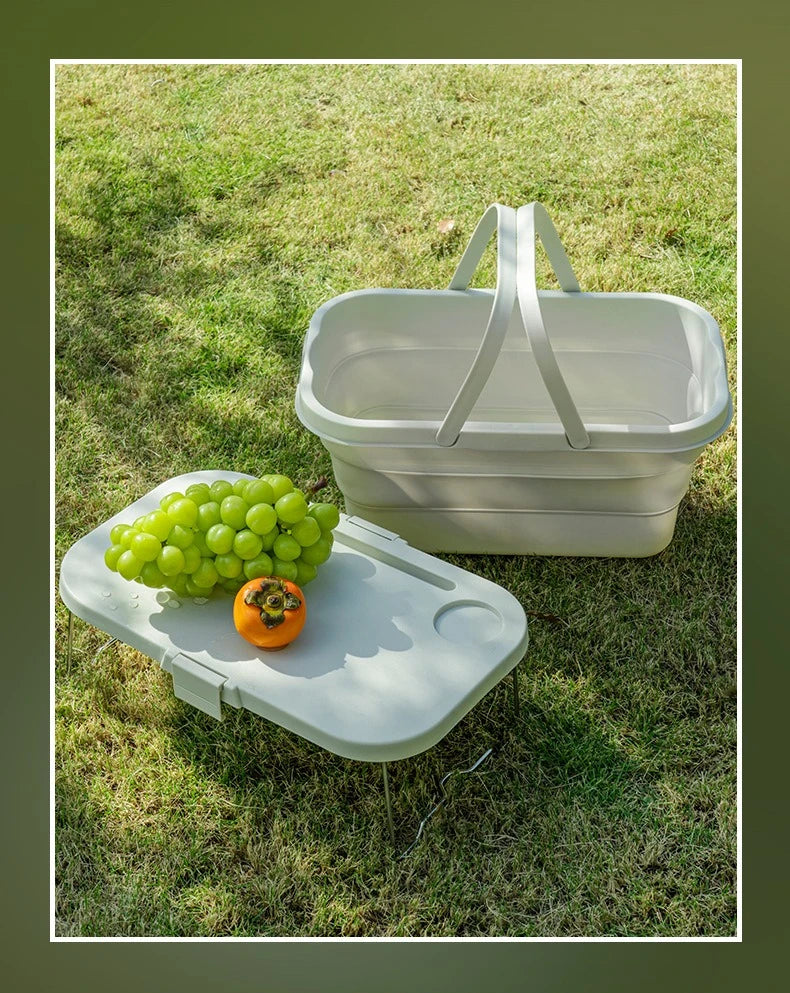 Foldable picnic basket for convenient travel covered camping large capacity multifunctional handheld storage basket Zpaxo