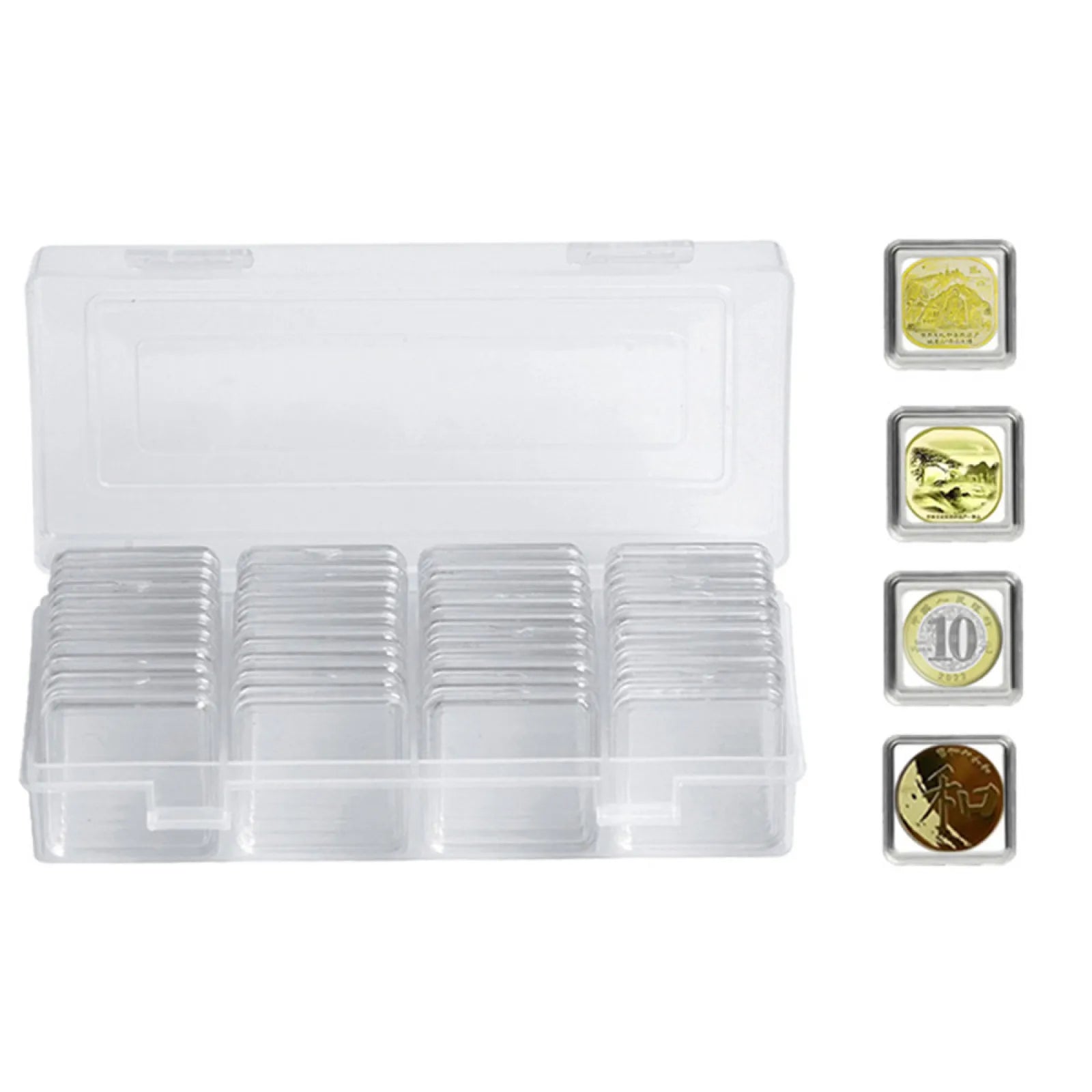 Lot Transparent Plastic Coin Holder Collecting Box Case Coins Storage