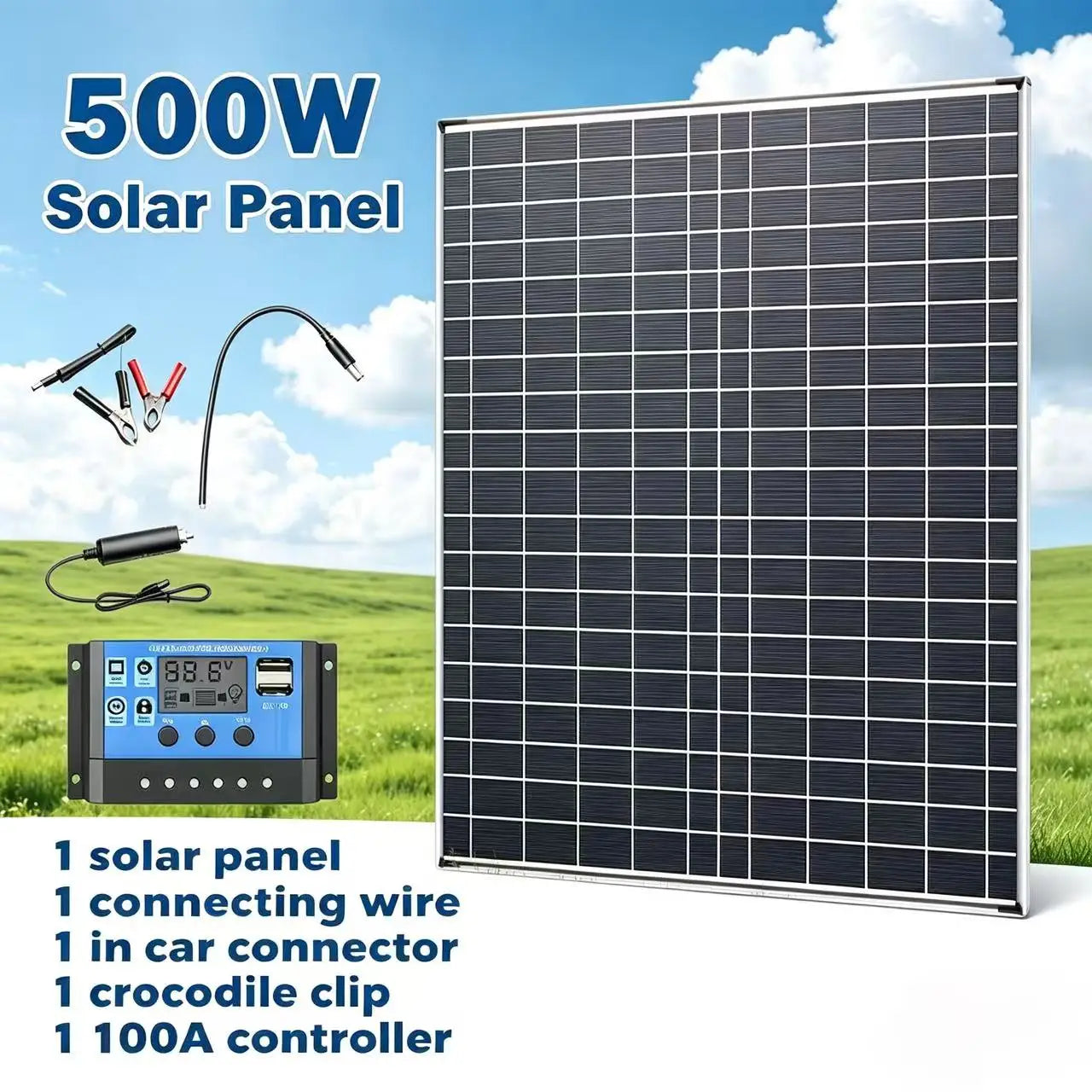 500W-1000W Portable Solar Panel 12V Battery Charger 100A MPPT Zpaxo