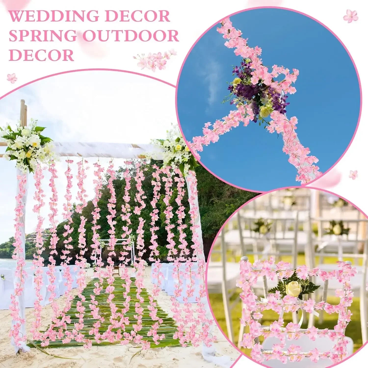 Long Realistic Artificial Cherry Blossom Wisteria Hanging Vine