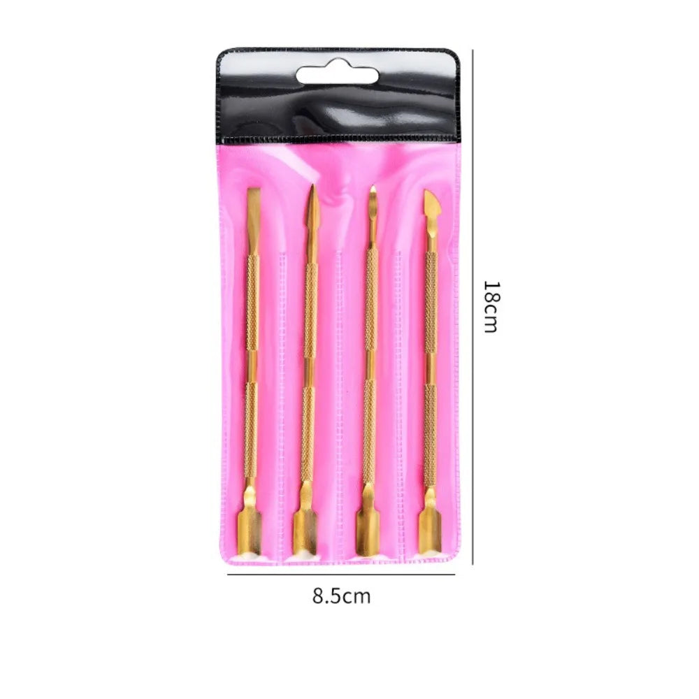 Stainless Steel Cuticle Pusher Double-sided Beveled Dead Skin Remover Zpaxo Gold