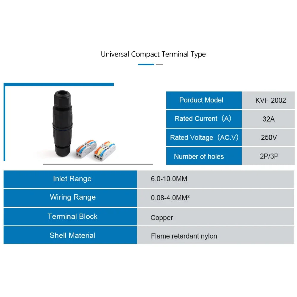 IP68 Waterproof Cable Connector Quick Connection 2 in 2 out 3 in 3 out 2/3 Pin Electrical Terminal Adapter Wire Connector Zpaxo
