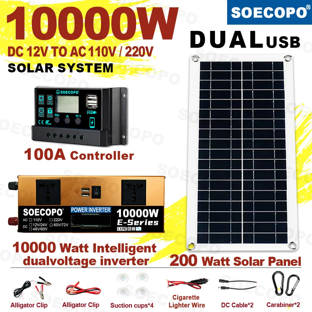 10000W Solar System Complete Dual12V 24V 110V 220V Inverter 100A