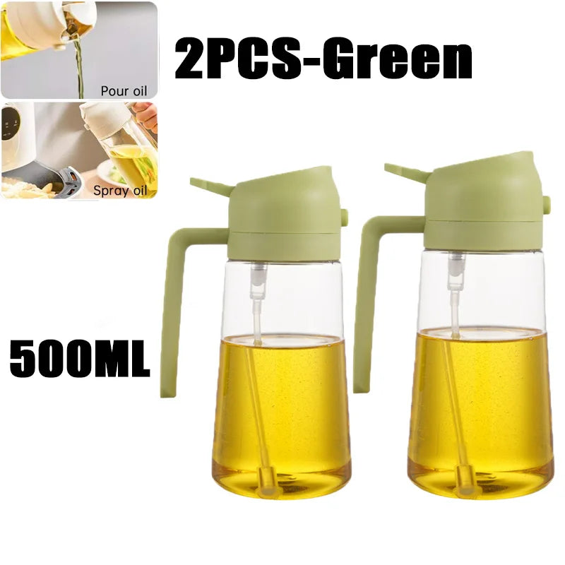 New 470ml Oil Spray Pot 2-in-1 Plastic Household Kitchen Oil Bottle Nebulizing Mist Filling Cooking Oil Spray Pot Dual Use Zpaxo 2PCS-Green-Plastic
